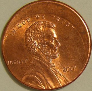 2001 P Lincoln Memorial Penny,  (off Center) Unc,  Error Coin,  Af 119 photo