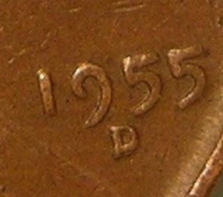 1955 D/d Lincoln Wheat Penny,  (rpm 002 Coneca Top 100) Error Coin,  Af 92 photo