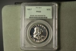 1957 - P Pcgs Pr66 Awesome Ben Franklin Silver Half Dollar 2453 photo