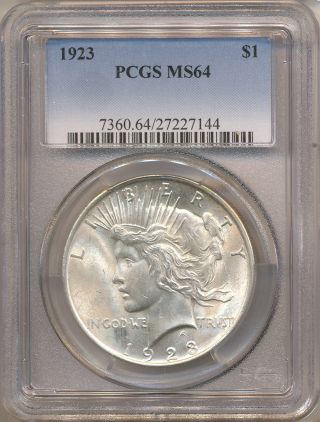 1923 Peace Dollar Ms64 Pcgs. photo
