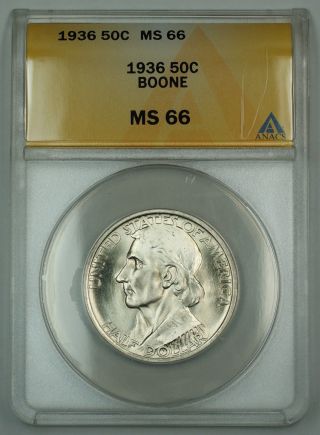 1936 Daniel Boone Silver Half Dollar Coin Anacs Ms - 66 Gem Coin Dgh photo