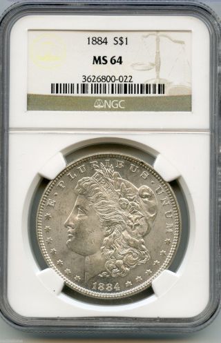 1884 Ngc Ms 64 Morgan Silver Dollar - M1s Km674 photo