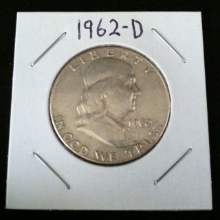 1962 D Ben Franklin 90% Silver Half Dollar.  900 Fine Silver & Usa photo