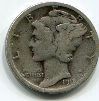 1918 - D Silver Mercury Dime - Fine - photo