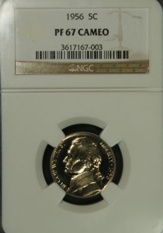 1956 Jefferson Ngc Pf 67 Cameo.  Rare Issue In Cameo.  Spot - Surfaces photo