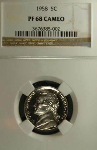 1958 Jefferson Ngc Pf 68 Cameo.  Rare Issue In Cameo.  1 Of Only 106.  Spot - photo