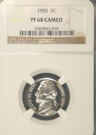 1955 Jefferson Ngc Pf 68 Cameo.  Exceptional Cameo Contrast And Spot - photo