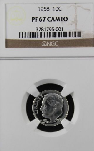 1958 Roosevelt Ngc Pf 67 Cameo.  Stunning Frosted Cameo Devices.  Spot - photo