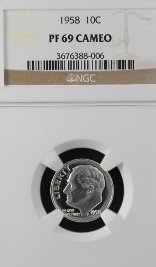 1958 Roosevelt Ngc Pf 69 Cameo.  Stunning Frosted Cameo Devices.  Spot - photo