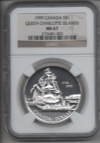 1999 Canada Silver Dollar Queen Charlotte Islands Ngc Ms 67 - Sterling Silver Coin photo