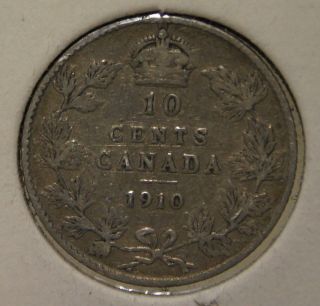 1910 - Canada - 10 Cents - Vg+ -.  925 Silver &.  0691 Oz Asw photo