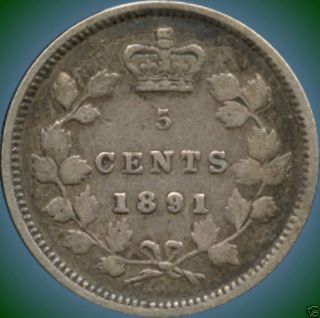 1891 Canada 5 Cent Silver Coin (1.  16 Grams.  925 Silver) (no Tax) photo