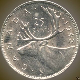 1942 Canada 25 Cent Silver Coin (5.  83 Grams.  800 Silver) (no Tax) photo