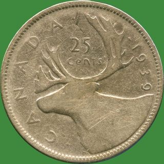 1939 Canada Silver 25 Cents (5.  83 Grams.  800 Silver) (no Tax) photo