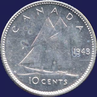 1943 Canada 10 Cent Silver Coin (2.  33 Grams.  800 Silver) (no Tax) photo