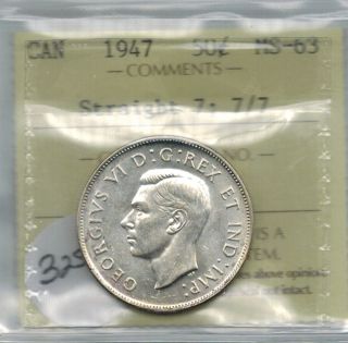Canada 1947 Half Dollar 50 Cents Straight 7 7/7 Iccs Ms 63 Variety photo