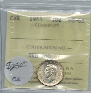 Canada 1943 10 Cents Dime Iccs Ms 65 photo