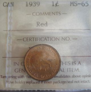 Canada 1939 Small Cent Iccs Ms 65 Red photo
