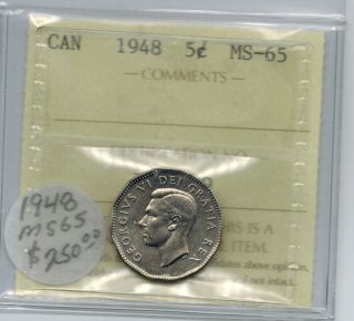 Canada 1948 5 Cent Nickel Gem Unc Iccs Ms 65 photo