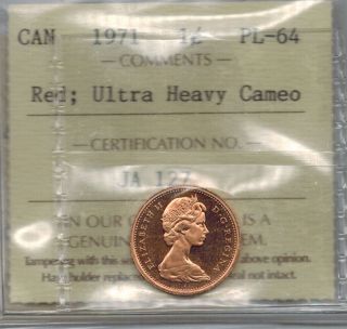 Canada 1971 1 Cent Iccs Pl 64 Red Ultra Heavy Cameo Uhc photo
