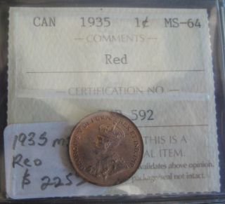 Canada 1935 Small Cent Iccs Ms 64 Red photo