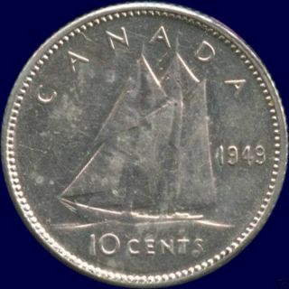 1949 Canada Silver 10 Cents (2.  33 Grams.  800 Silver) (no Tax) photo