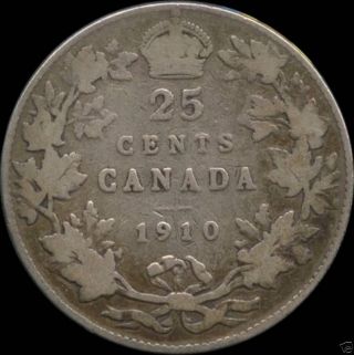 1910 Canada Silver 25 Cents (5.  83 Grams.  925 Silver) (no Tax) photo