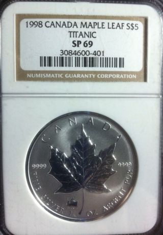 1998 Canadian Maple Leaf W/ Titanic Privy Ngc Sp69.  Low Mintage 25,  000 photo
