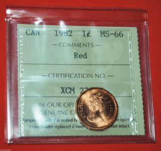 Canada 1982 1 Cent Iccs - Ms - 66 Red - Gem - Coin photo