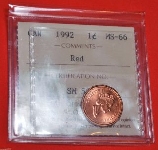 Canada 1992 1 Cent Iccs - Ms - 66 Red - Gem - Coin photo