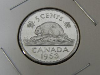1963 Pl Unc Canadian Canada Beaver Elizabeth Ii Nickel Five 5 Cent Cameo photo