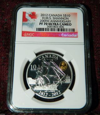 2012 Canada $10 H.  M.  S.  Shannon 200th Anniversary Proof Silver Coin Ngc Pf70 Uc photo
