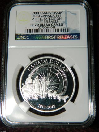 2013 Canada 100th Anniversary Arctic Expedition $1 Silver Proof Coin Ngc Pf70 Fr photo