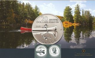 2011 $20 Canoe Commemorative Coin,  Fine 99.  99 Silver,  No Taxes photo