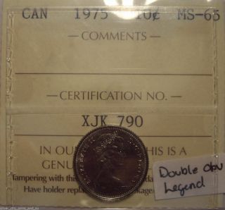 Canada Elizabeth Ii 1975 Dobled Obv Legend Ten Cents - Iccs Ms - 65 (xjk 790) photo