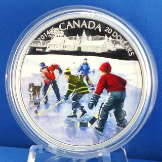 Canada 2014 Pond Hockey - 1 Troy Oz.  Fine Silver $20 Proof Coin - Mintage: 8,  500 photo