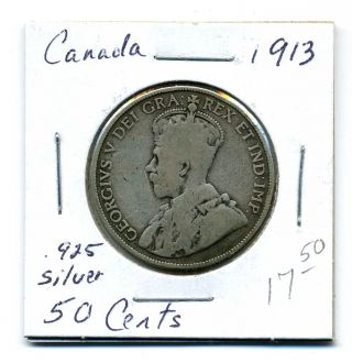 Canada 50 Cents 1913, .  925 Silver,  Good+ photo