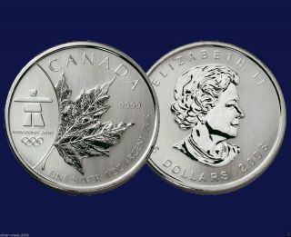 2008 1 Oz Canadian Maple Leaf Vancouver Olympic Fine.  9999 Silver Coin photo