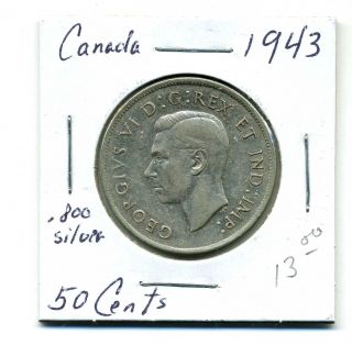 Canada 50 Cents 1943, .  800 Silver,  Very Fine photo