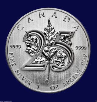 2013 1oz 25th Anniversary Canadian Maple Leaf Brilliant Uncirculated Silver Coin photo