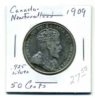 Canada - Newfoundland 50 Cents 1909, .  925 Silver,  Very Fine photo