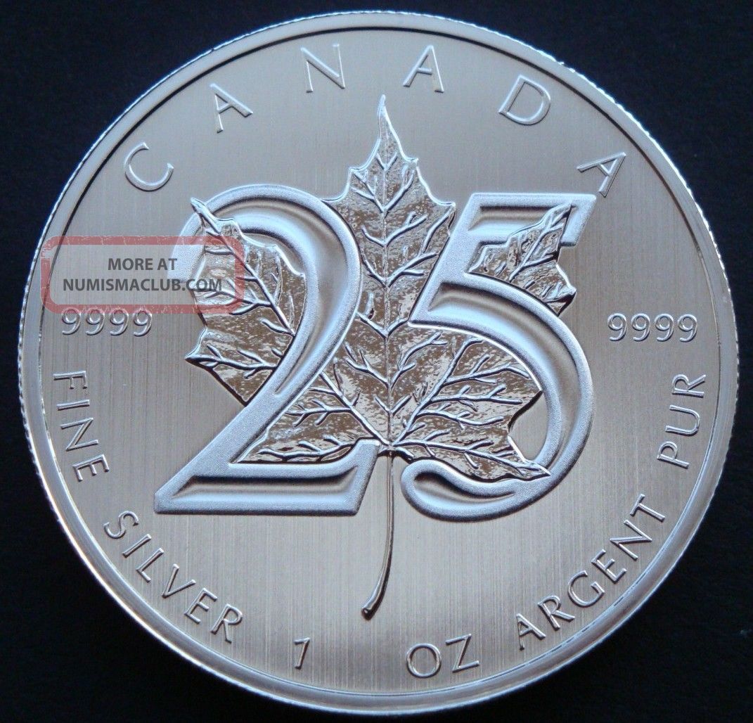 2013 - 1 Oz 25th Canadian Maple Leaf Anniversary Bullion Fine Silver Coin Coins: Canada photo