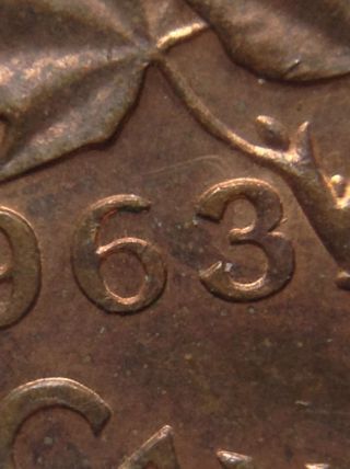 Canada One Cent 1963 Penny Double Hanging 3 Variety Error (item2) photo