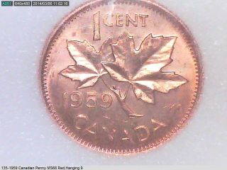 1959 Canada Small Cent Ms - 68 Red Hanging 9 photo