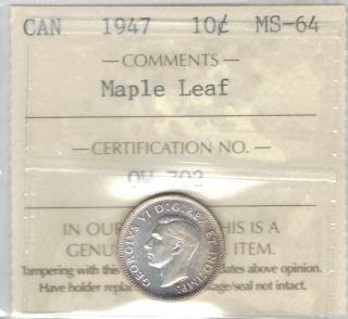 Tmm 1947 Maple Leaf George Vi Silver Dime Canada Gem Unc photo