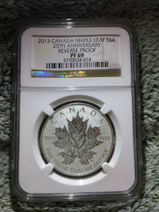 2013 Canada Silver Maple Leaf Ngc Pf69 Reverse Proof 25th Anniversary 1/2 Ounce photo