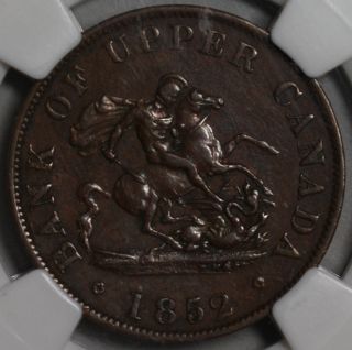 1852 Ngc Au 50 Canada Half 1/2 Penny St.  George & Dragon (bank Upper Canada) photo