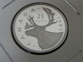 1985 Proof Unc Canadian Canada Caribou Quarter Twenty Five 25 Cent photo