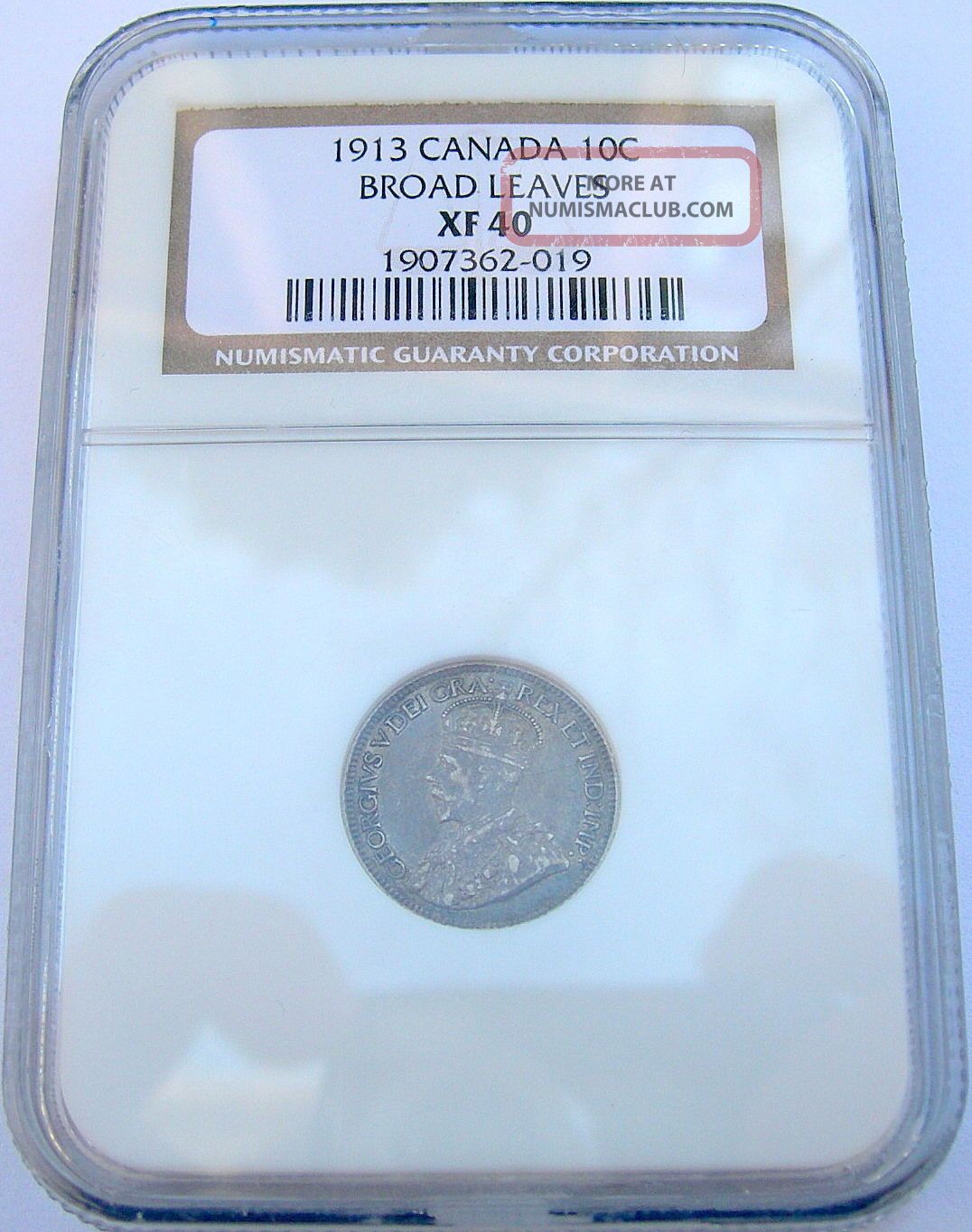 1913 Broad Leaves Ten Cents Ngc Ef - 40 Rare Variety Key Geo.  V Dime Coins: Canada photo