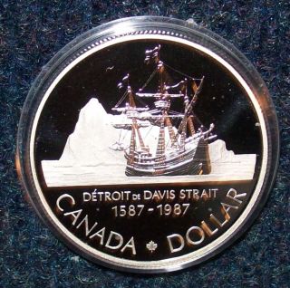1987 Canada Detroit Davis Strait Proof Silver Dollar photo